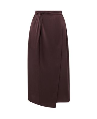 Vince + Knotted Wrap-Effect Silk-Satin Midi Skirt