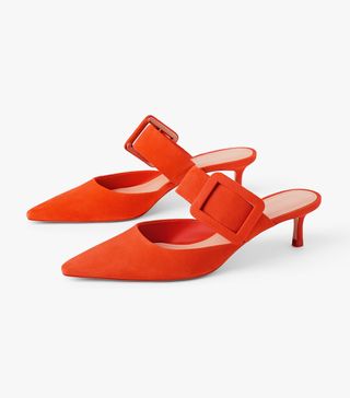 Zara + Leather Heeled Mules With Buckle