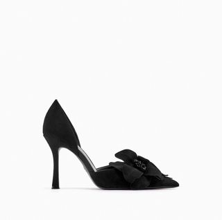 Zara + High Heeled Suede Flower Shoes
