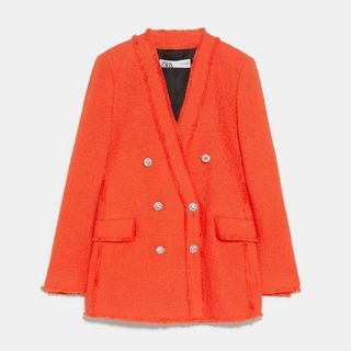 Zara + Tweed Jacket With Gem Buttons