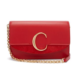Chloé + The Mini C Leather and Suede Crossbody Bag
