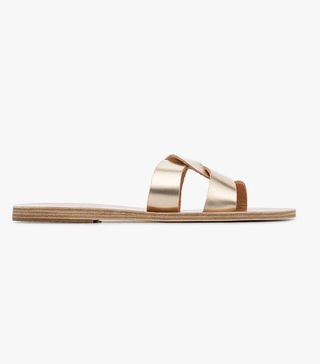 Ancient Greek Sandals + Gold Desmos Crossover Leather Sandals