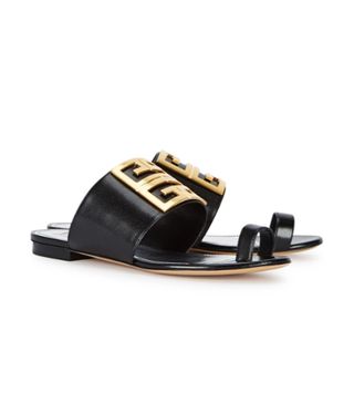 Givenchy + 4G Black Leather Sandals