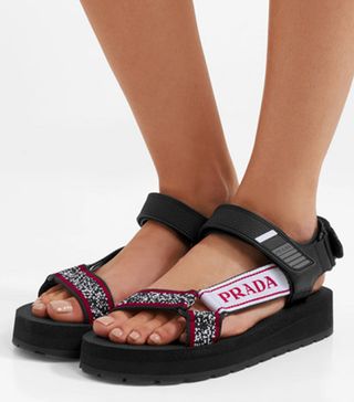 Prada + Logo-Embossed Sandals