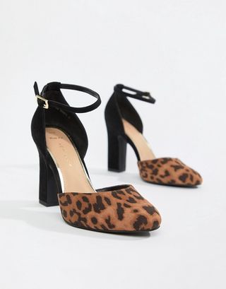 New Look + Wide Fit Round Toe Leopard Print Heeled Shoe