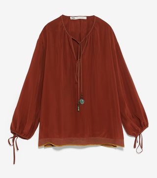 Zara + Limited Edition Studio Blouse With Beaded Strings