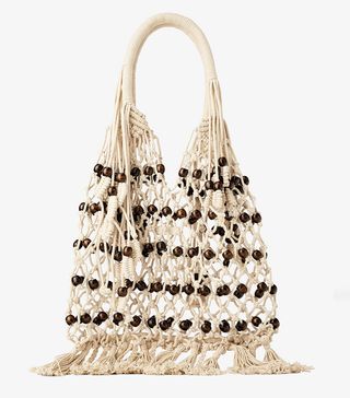 Zara + Braided Tote Bag With Wooden Balls