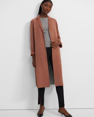 Theory + Clean A-Line Coat in Suede
