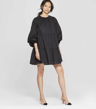 Who What Wear x Target + Slim Fit Button-Down Flowy Tiered Mini Dress