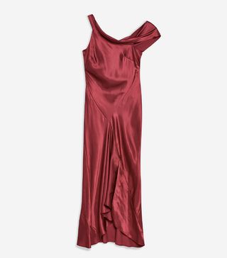 Topshop + Red One Shoulder Satin Midi Dress
