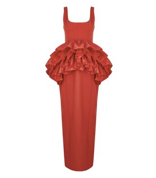 Carmen March + Red Ruffled Dress