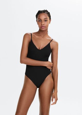 Mango + Textured Swimsuit With Adjustable Straps