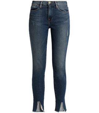 Frame + Le High Distressed Mid-Rise Skinny Jeans
