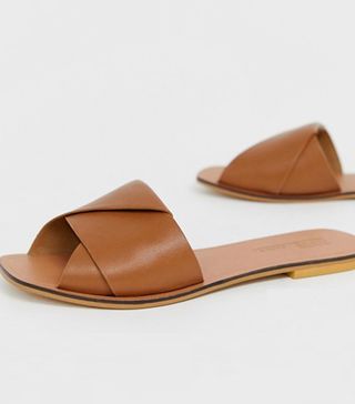 ASOS Design + Wide Fit Favoured Leather Flat Sandals