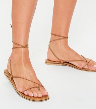Missguided + Tan Minimal Strap Sandals