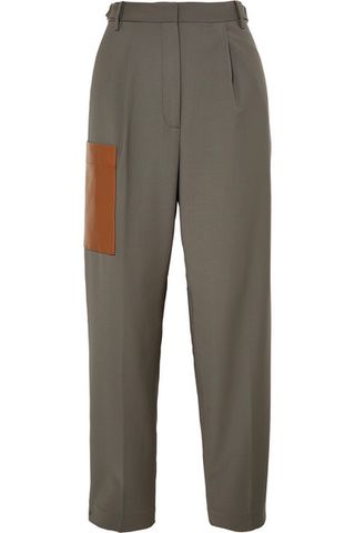 Tibi + Tablier Faux Leather Trimmed Woven Pants