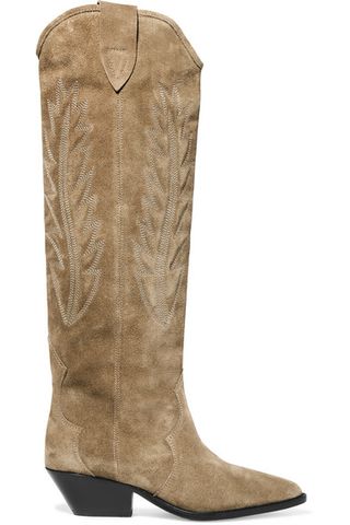 Isabel Marant + Denzy Embroidered Suede Knee High Boots