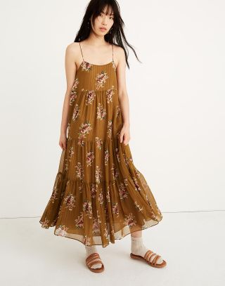 Madewell + Cami Tier Midi Dress in Metallic Classic Corsage