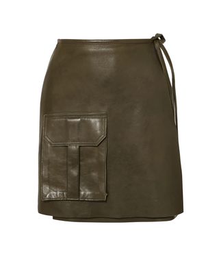 Ganni + Leather Mini Wrap Skirt