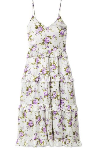 Les Reveries + Ruffle-Trimmed Tiered Floral-Print Silk-Charmeuse Maxi Dress