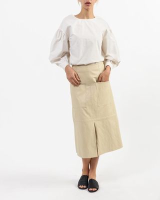 Mijeong Park + Vegan Leather A-Line Skirt in Cream