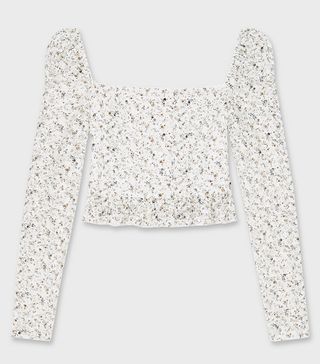 Miss Selfridge + Ivory Floral Lace Puff Sleeve Top