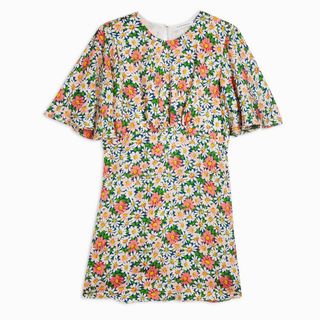 Topshop + Petite Austin Floral Daisy Print Angel Sleeve Mini Dress