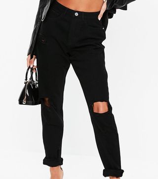 Missguided + Black Riot Ripped Knee High Rise Mom Rigid Jeans
