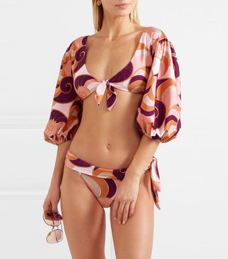 Adriana Degreas + Nautilus Tie-Front Printed Bikini Top