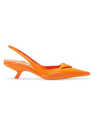 Prada + Triangle Logo Pointed Toe Slingback Pump