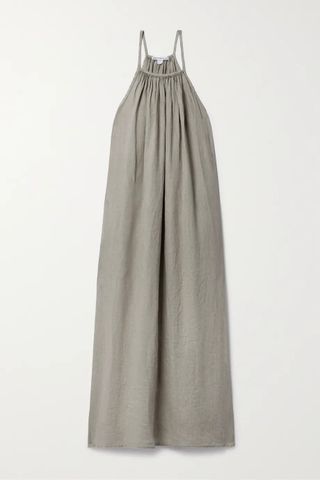 James Perse + Gathered Linen Midi Dress