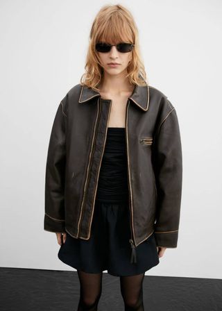 Mango + Oversized Worn-Effect Leather Jacket