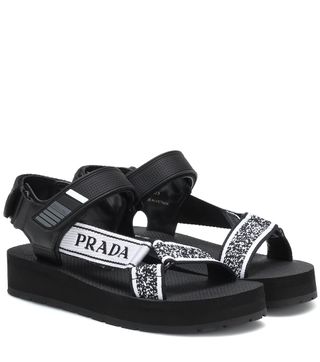 Prada + Leather Trimmed Sandals