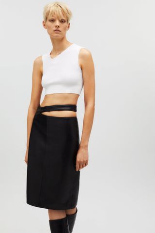 Kaia x Zara + Leather Midi Skirt