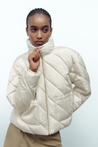 Zara + Water and Wind Protection Diagonally Quilted Jacket