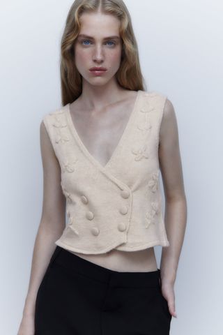Zara + Embroidered Knit Vest