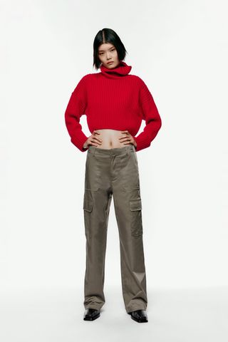 Zara + Satin Effect Cargo Pants