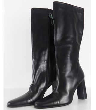 Vintage + Black Leather Knee-High Boots