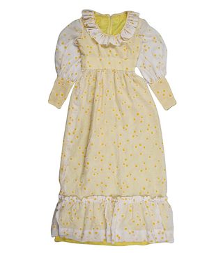 Vintage + '70s Flocked Daisy Print Prairie Dress