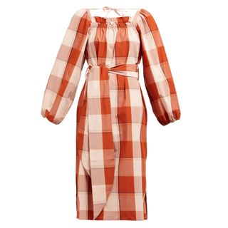 Belize + Greta Shoulder-Tie Checked Cotton Dress