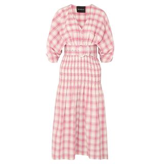 Nicholas + Smocked Checked Cotton-Poplin Midi Dress