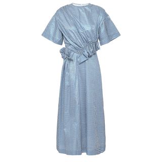 Mother of Pearl + Thelma Ruched Gingham Metallic Jacquard Midi Dress