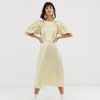 ASOS White + Metallic Gingham Midi Dress