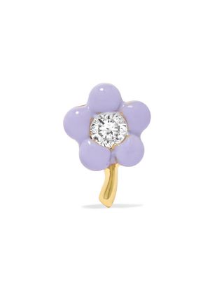 Alison Lou + Tiny Flower 14-Karat Gold, Diamond and Enamel Earring
