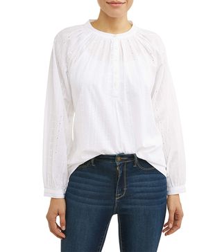Time and Tru + Woven Eyelet Popover Top