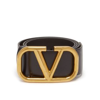 Valentino + V-Buckle Medium Leather Belt