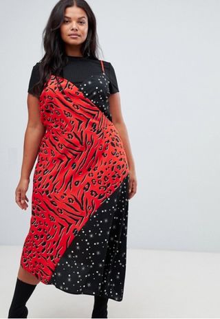 ASOS + Curve Cami Wrap Midi Dress in Star & Zebra Print