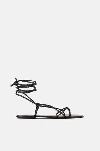 Zara + Braided Strap Leather Sandals
