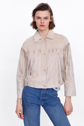 Zara + Faux Suede Fringe Jacket