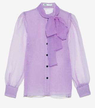 Zara + Organza Blouse With Bow Detail